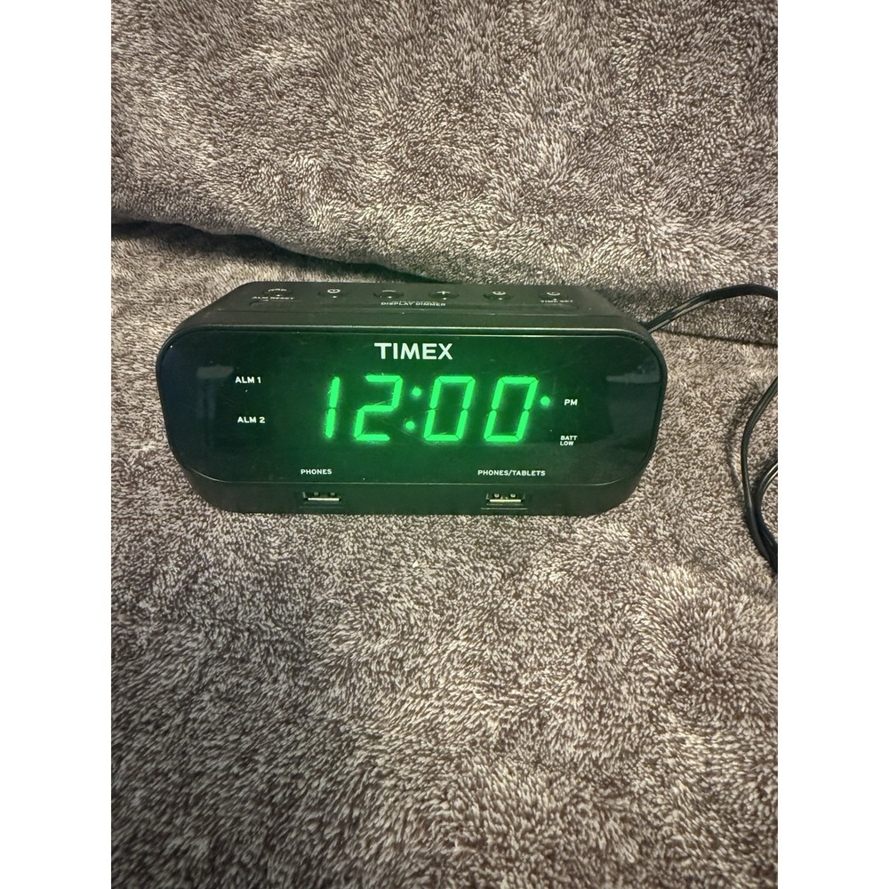 Timex T129 RediSet Dual Alarm Clock, 2 USB Ports, Corded, Backup Battery 2A